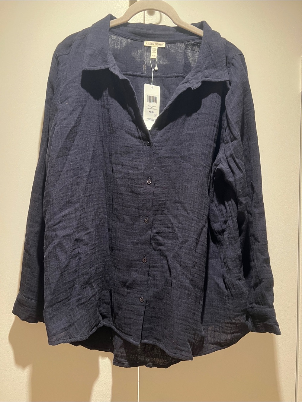 Eileen Fisher ink classic collar button down shirt I. Organic cotton lofty gauze